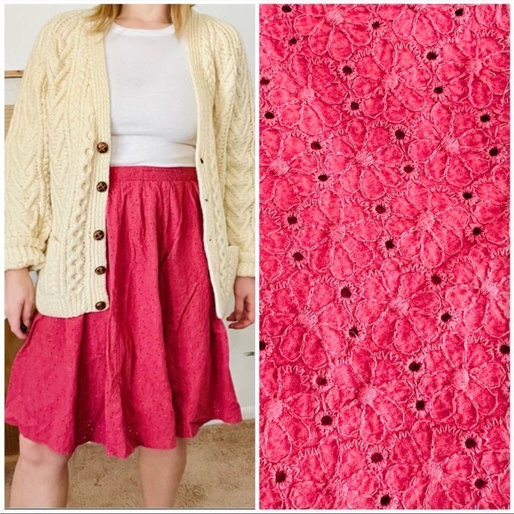ModCloth pink swing‎ high waist eyelet skirt M